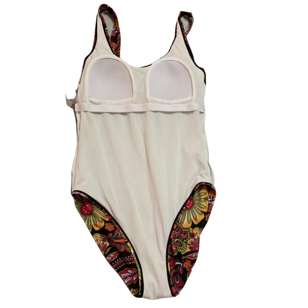 Psychedelic Floral Paisley One-Piece Swimsuit – Retro Boho Print Size M - Picture 6 of 9